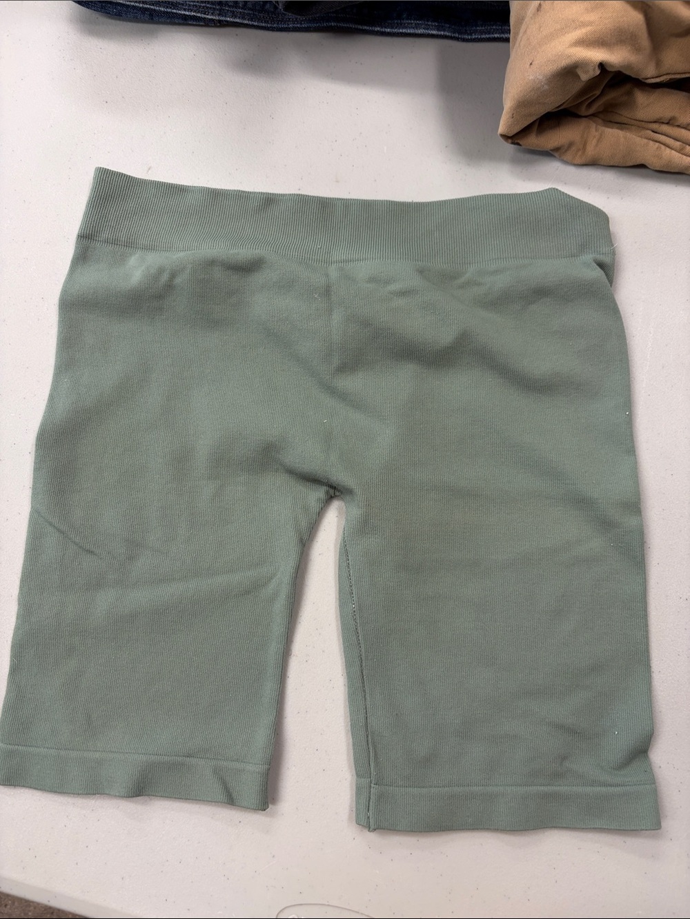 Ribbed Waist Sage Green Bike Shorts